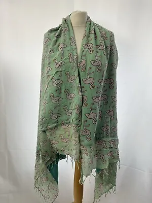 £6.99 • Buy Terry Towling Lined Beach Wrap Shawl Green Flamingo Print One Size 