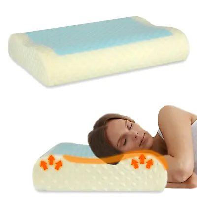 Cooling Orthopedic Memory Foam Contour Cervical Pillow Gel Firm Head Neck Back • £8.95