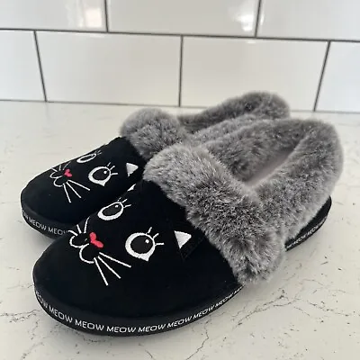 £5 • Buy Bobs Skechers Memory Foam Kids Slippers UK 2 EU 35 Black Cat Meow Fur Non Slip 