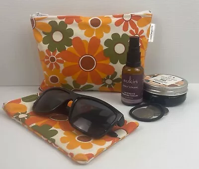 Vintage Look Retro Orange Flower Sunglasses Case Make Up Cotton Handmade Aust • $8.50