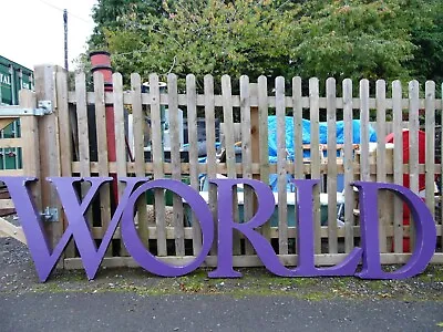 Large Vintage Original CADBURY WORLD Purple  WORLD  Metal Sign Letters Prop* • £275