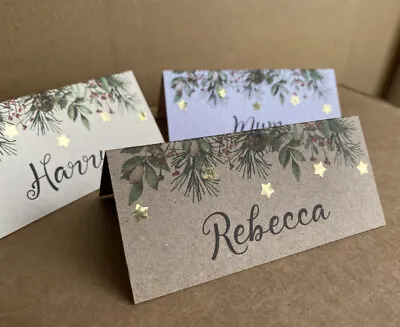 £4 • Buy 6x Personalised NAME Place CARDS Christmas Greenery Table Setting Wedding Decor