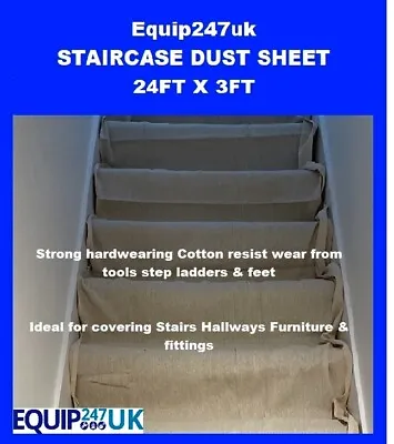 1 X STAIRCASE STAIRWAY STAIR RUNNER DUST SHEET 100% COTTON TWILL PROFESSIONAL • £9.85