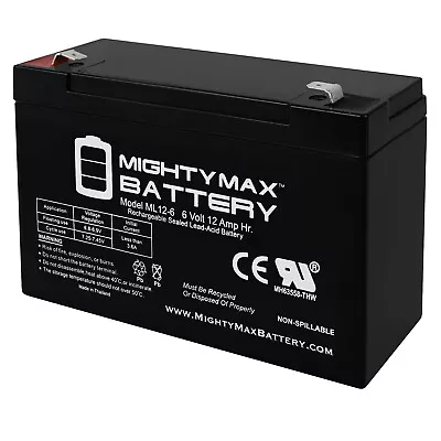 Mighty Max ML12-6F2 - 6 Volt 12 AH F2 Terminal Rechargeable SLA AGM Battery • $19.99