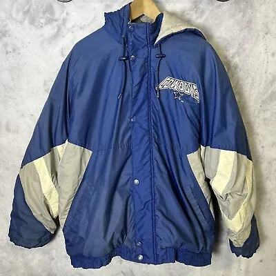 Vintage Dallas Cowboys Starter Puffer Jacket Mens XL Blue NFL Coat Hooded 90s • $67.49