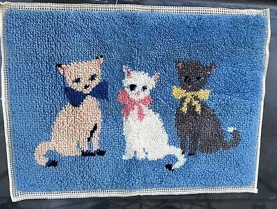 $12.99 • Buy Vintage Latch Hook Rug Cat  Kitty Trio   30x22 Completed