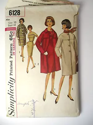 Vintage 1965 Sewing Pattern Simplicity #6128 Miss Dress And Coat Size 10 Bust 31 • $10