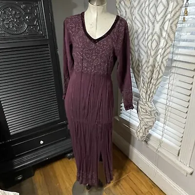 Sacred Threads 90s Purple Embroidered Maxi Dress Bohemian Hippie Witchy VTG M L • $80