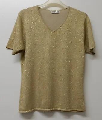 Vintage Gold Lurex  Short Sleeve V-Neck Top : Size  S/M : 10 /12 • $5.71