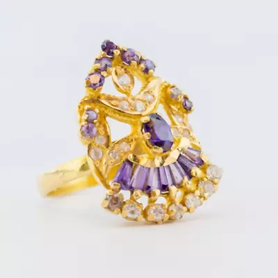 22ct Yellow Gold Amethyst & Cz Ring - Size N - 6.4 Grams • £395
