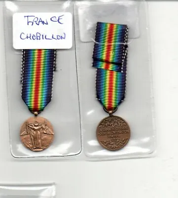 Victory Medal Ww1 France ( Chobillon )  Issue. A Superb Miniature  With Ribbon. • $12.27