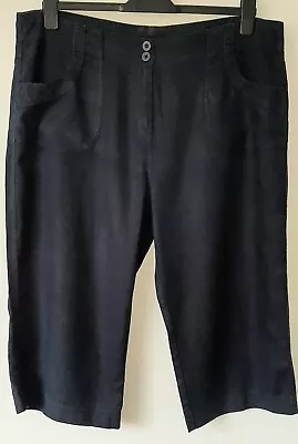 *Lovely* M&S/ UK18/ Navy Linen-mix Cropped Trousers/ Leg 20 In/ Belt Loops/ VGC • £9.99