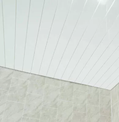 Gloss White Chrome Strip Bathroom Cladding Ceiling Panels PVC Shower Wet Wall • £1.69