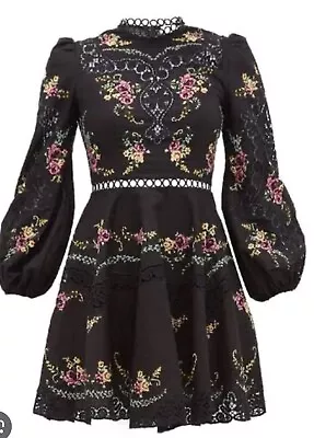 Zimmermann Allia Cross Stitch  Dress Size 2 / 10 Black Floral Pattern • $199.99