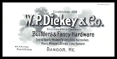 1880s W. P. Dickey & Co. Builders & Fancy Hardware Bangor ME Business Card Ad • $22