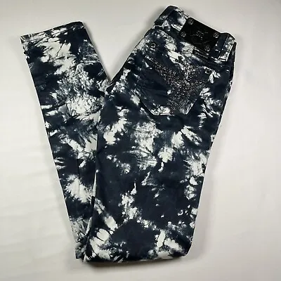 Miss Me Womens Jeans Tie Dye Navy Skinny Rhinestone Cross JP5117527 Size 28 • £54.16