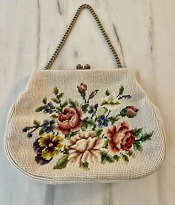 Vintage Handbag Designer Christine Custom Bags Needlepoint Large Floral Purse • $40