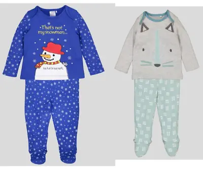 NEW TU First Size Newborn 0-3 Months Baby Boys Clothes Trousers W/ Feet Snowman • £6.50