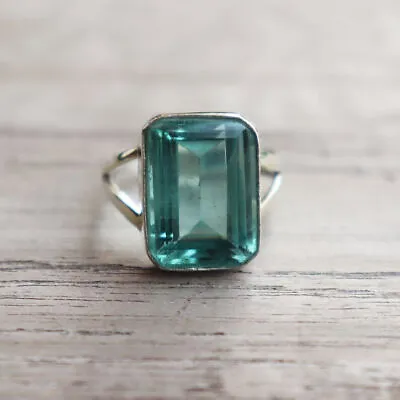 Handmade 925 Sterling Silver Emerald Shape Aquamarine Gemstone Ring For Gift • $10.40