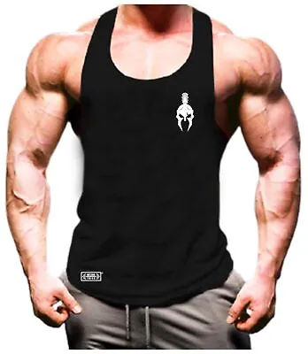 Spartan Helmet Vest Pocket Gym Clothing Bodybuilding Workout Boxing MMA Tank Top • £6.99