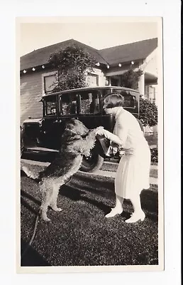 Vintage 4.5 X2.75  Photo Of Girl Dancing With Her Pet Dog In The Front Yard • $3.99