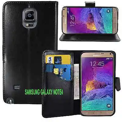 BLACK WALLET CARD SLOT Stand GEL CASE FOR SAMSUNG GALAXY NOTE 4 UK FREE DISPATCH • £2