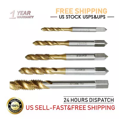 Titanium Coated HSS M3 M4 M5 M6 M8 Spiral Flute Metric Taps Set  5 Pcs • $11.46