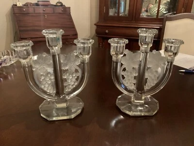 Vintage Set Of 2 Crystal Triple Candle Holder Candelabra Grape Design • $49.99