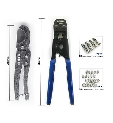 EFIELD Pex Cinch Crimping Tool Kit Pipe Cutter +40 Rings Cinch Clamps(Certified • $57.78