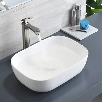 Ceramic Countertop Basin Cloakroom Bathroom Hand Wash Sink White 460x325x140mm • £28.90
