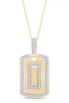 Dog Tag Pendant Necklace For Men Simulated Diamond 14K Yellow Gold Plated Silver • $139.85