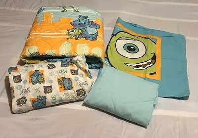 Vtg. Disney Monsters Inc Mike Sully Toddler Bed Sheet Set Comforter Quilt READ • $65