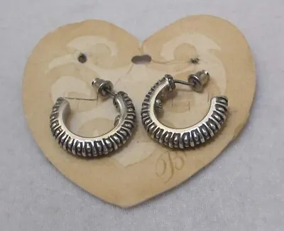 Vtg BRIGHTON “Madison” Textured Silver Plated Hoop Earrings 7/8” W/ Card AS-IS • $4.98