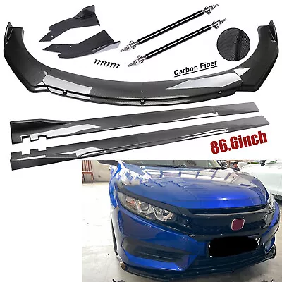 For Honda Civic Type R 06-22 Fiber Front Bumper Lip Spoiler 86.6  Side Skirt Kit • $159.99