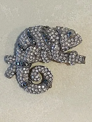 Silver Tone Rhinestone Chameleon Lizard Fashion Jewelry Brooch Pin USA Seller • $9.95