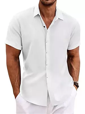 Short Sleeve Button-Up Casual Men's Cuban Guayabera Beach Wedding Dress Shirt US • $24.20