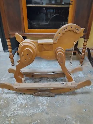 Vintage Wooden Handmade Art Deco Rocking Horse For Kids Leather Bridle • $45