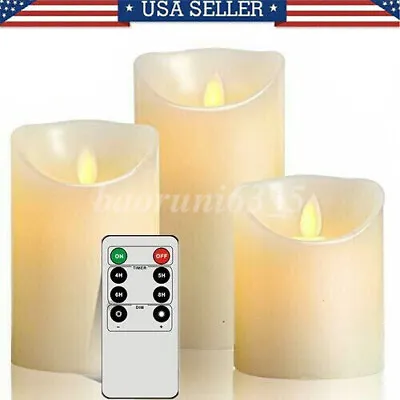 3 PCS Flameless Pillar Candle Flickering Moving Wick LED Candles Remote Control • $16.56