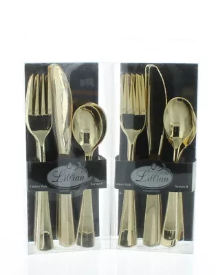 48 Ct Polished Gold Assorted Cutlery Lillian Extra Heavy Weight Plastic Utensils • $15.99