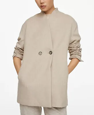 Mango Women's Wool Double-Breasted Coat Beige Sz L • $59.99