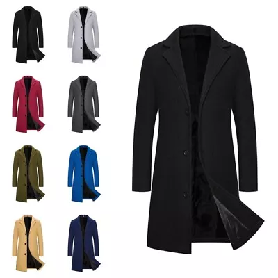Men's Casual Pea Coats Long Sleeve Trench Coat Men Notch Lapel Business Comfy • $53.89