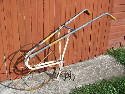 Vintage Antique Golden Harvest Wheel Garden Hand Push Weed Cultivator Plow Claw. • $225