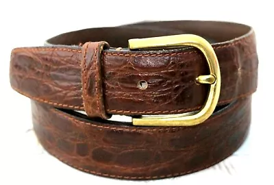 Stefano Vernizzi BROWN CROCODILE SKIN LEATHER 1 1/8 Wd DRESS MEN'S BELT 34 (G19 • $72