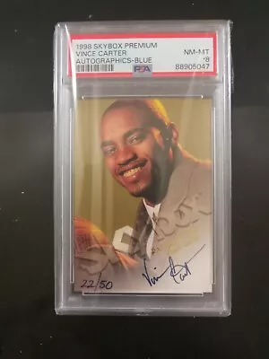 1998 Vince Carter Skybox Rookie Autographics Blue Signed Psa 8 /50 Refractor • $2024