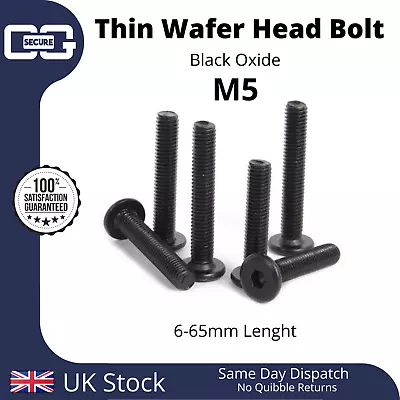 M5 Ultra Thin Wafer | Flat Head Low Profile Screws | Bolt | Allen Key | Black • £5.40