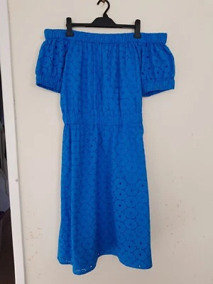 £9.99 • Buy New Next Blue Dress Plus Size 18 Off Shoulder Broderie Anglais Holiday Casual