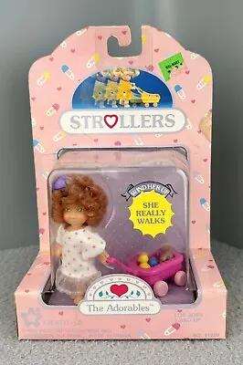 VINTAGE 1990 MERITUS THE ADORABLES Strollers Wind-up Toy Girl With Wagon • $14.88