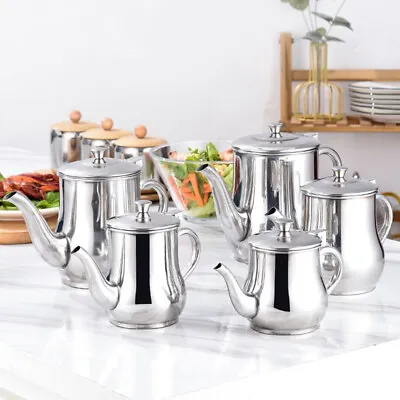 Stainless Steel Metal Teapot Cafe Tea Coffee Drink Restaurant Kitchen Flip Lid • £7.77