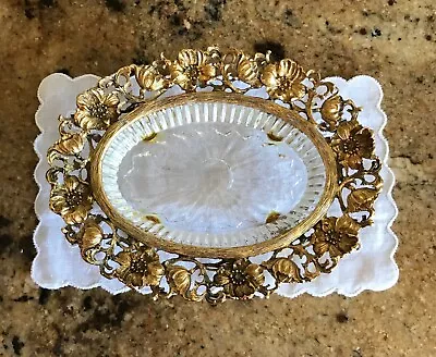 Vintage Matson Floral 24K Gold Plated Footed Soap Dish • $50