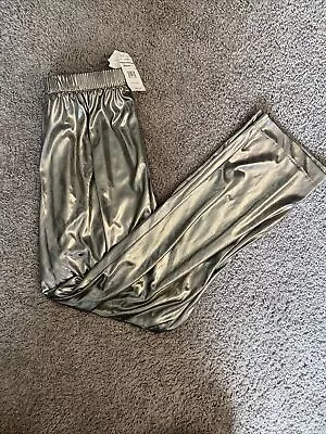 NWT Vintage 80s Silver Shiny Metallic Stretch Pants Diversity Petite Size Medium • $24.99